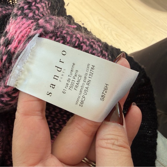 Sandro Pink and Black Diamond Soft mohair-blend knit Sweater - Picture 5 of 8